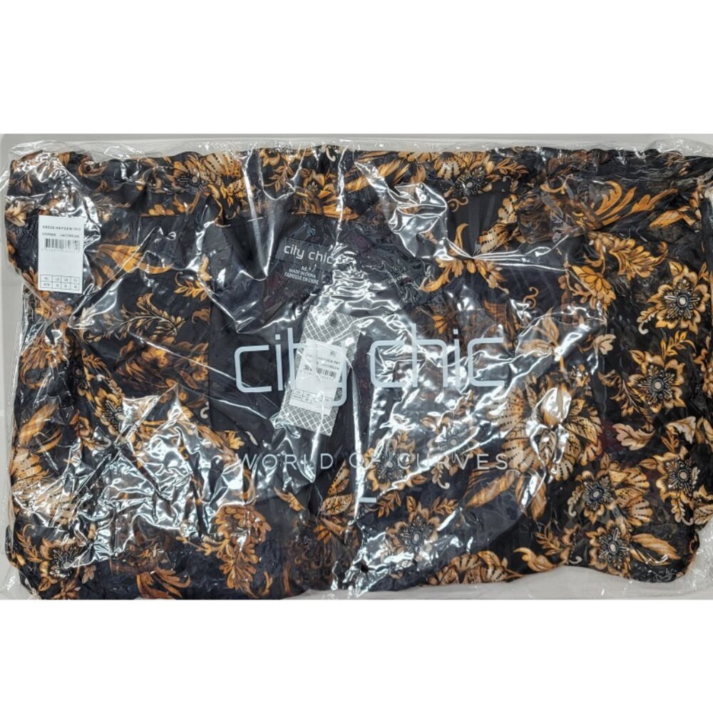 NWT City Chic Black Floral Pleated Faux Wrap Mini Dress 18 - Picture 10 of 12